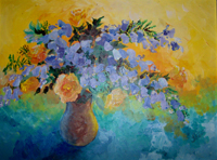 Impressionistic Painting of Jacaranda and Roses